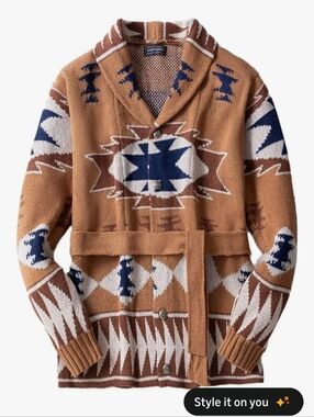 Men's Shawl Collar Belted Cardigan Sweater XXL